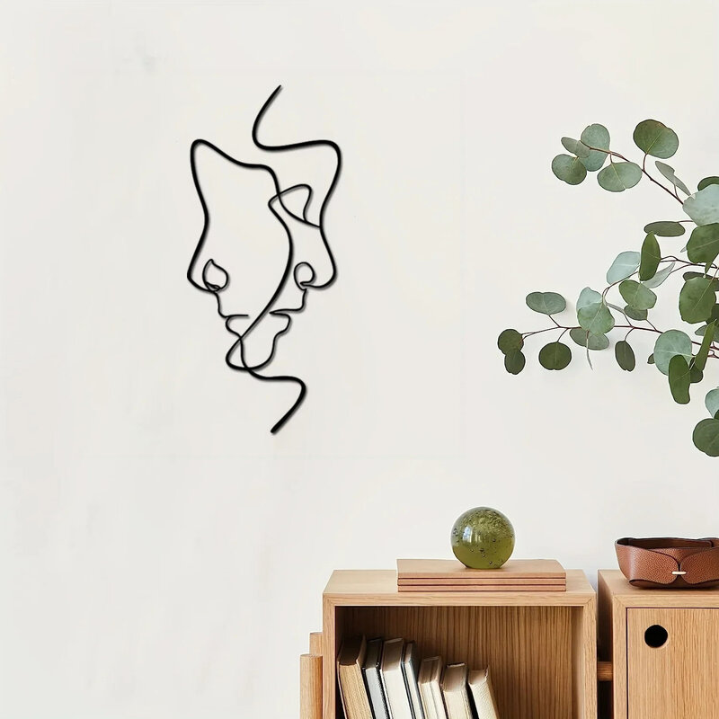 미니멀리스트 공예 커플 페이스 라인 아트 벽 데칼, 미적 추상 미술 인물 스티커, 거실 아파트 상점 장식