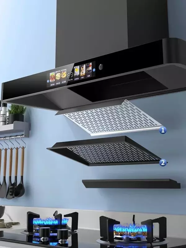 Haotaitai T-type home kitchen top suction range hood self-cleaning European-style high suction range hood 220V