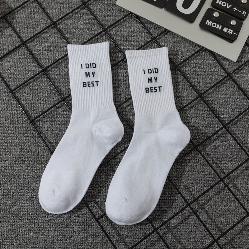 College Style European and American Street Letters White Men's and Women's Mid-calf Socks Sports Hip-hop Street Socks Wholesale