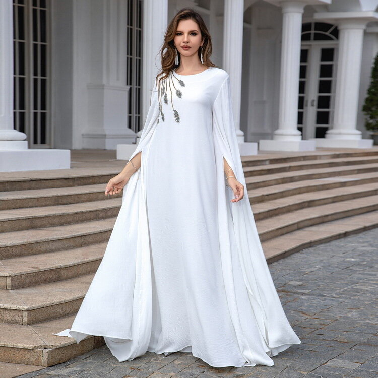 Elegante Dubai abaya abito da sera ricamato donne musulmane abaya Solid a-line Maxi Dress manica lunga Party Robe De Soiree Luxe