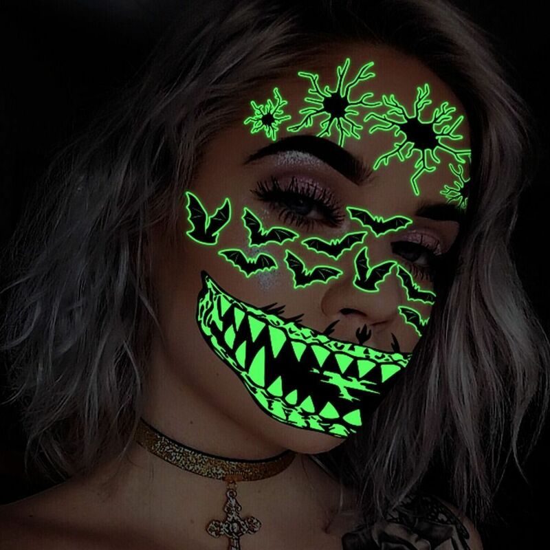 Naklejka z motywem Halloween świecąca naklejka na twarz festiwal duchów blizna dwukolorowa naklejka na tatuaż dla dziewczynek naklejki buźki makijaż