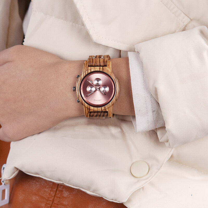 BOBO BIRD นาฬิกาไม้นกนาฬิกาข้อมือควอตซ์สำหรับผู้หญิงนาฬิกาโครโนกราฟแสดงวันที่สำหรับของขวัญผู้หญิง reloj mujer dropshipping ที่กำหนดเอง