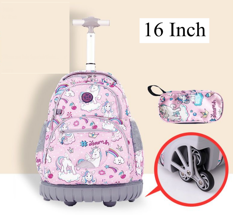 Mochila rodante de 18 pulgadas para niños, Maleta de equipaje de viaje de 6 ruedas y 16 pulgadas, con ruedas, para Colegio y colegio