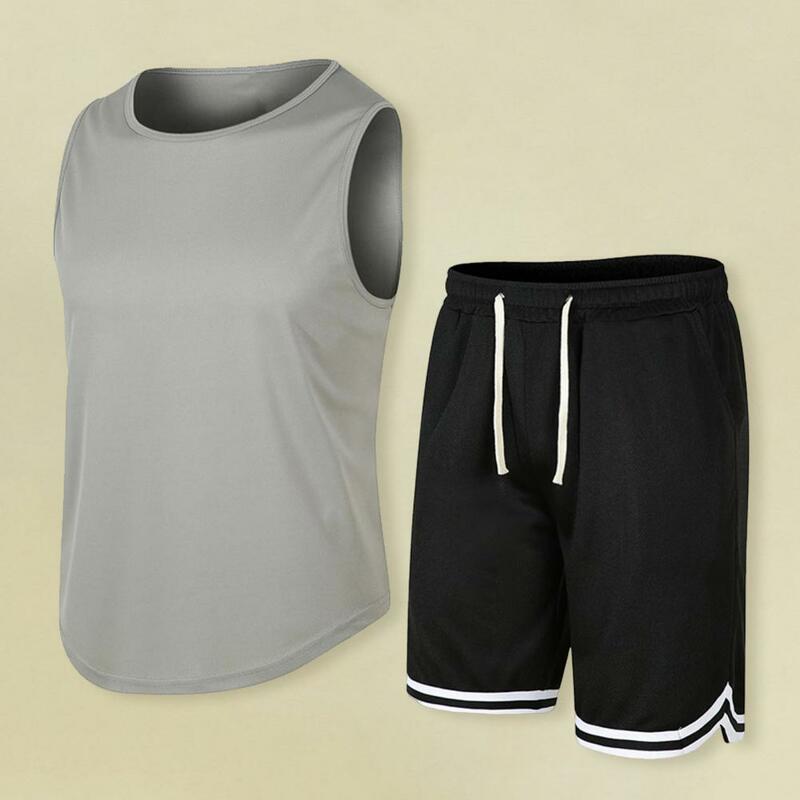 Повседневная Удобная спортивная одежда, мужской повседневный комплект из жилета без рукавов и шорт с широкими штанинами для фитнеса, спортивная одежда, эластичная одежда для бега для мужчин
