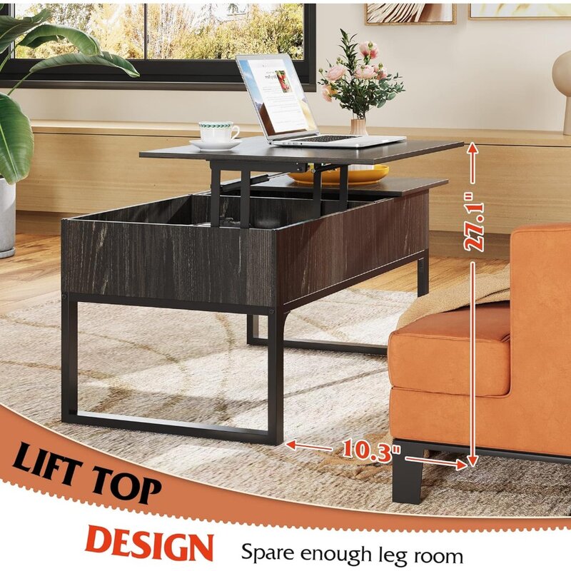With Hidden Storage Compartment and Metal Frame Rustic Furniture Living Room Lift Coffee Table Center Tables for Rooms Modern