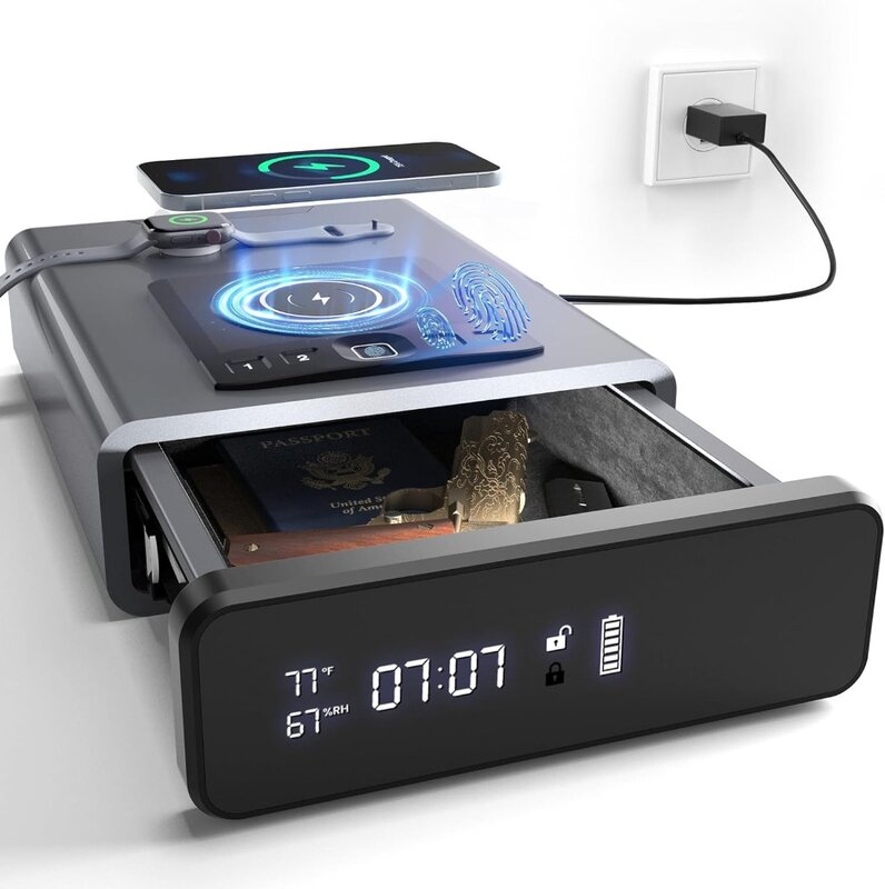 Dj-LED時計,2 in 1デバイス,ワイヤレス充電,バックライト付きキーパッド,生体認証ガン付きの機能装置
