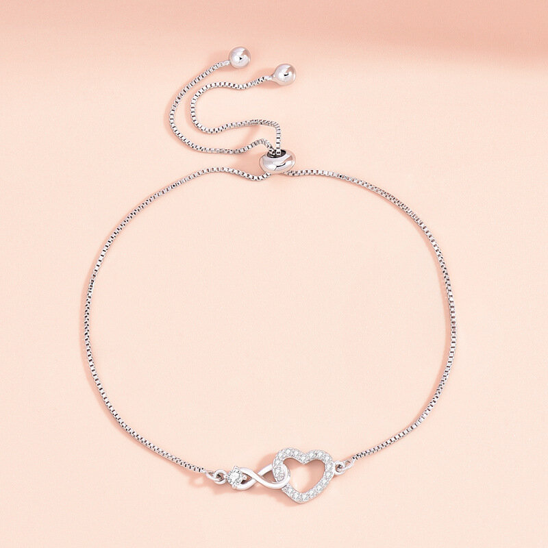 Fine 925 Sterling Silver Crystal custom Heart Bracelet for Women Jewelry Fashion designer Party Wedding Engagement Birthday Gift