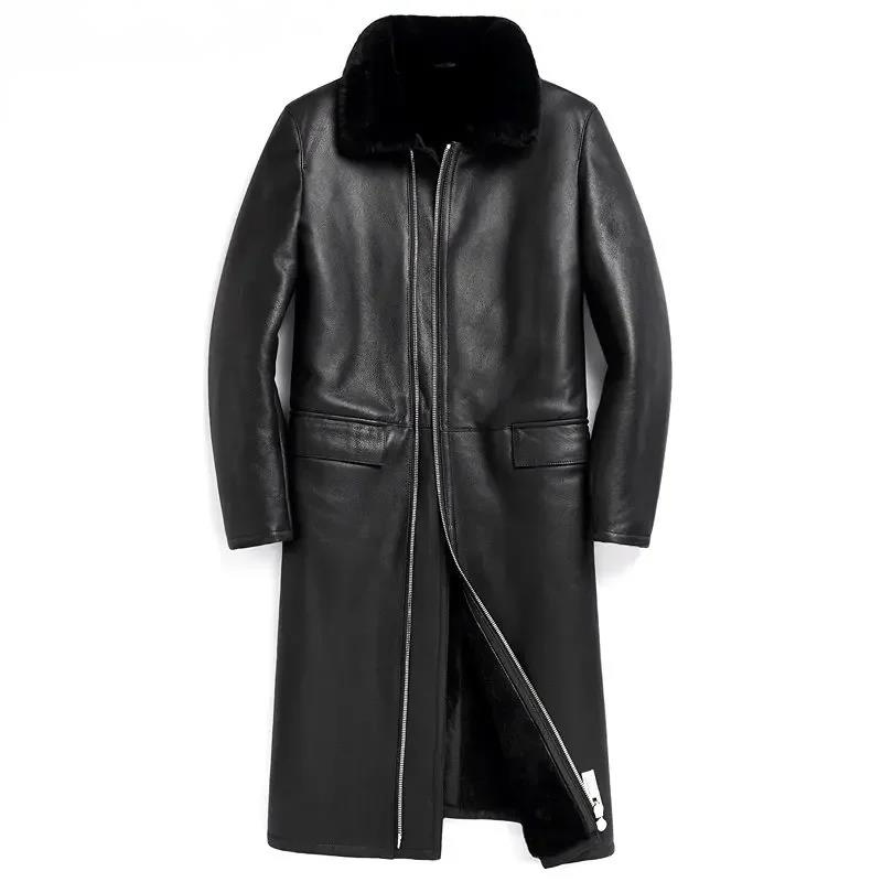 AYUSNUE, длинное меховое пальто из натуральной овечьей шерсти, мужские кожаные куртки, пальто из натурального меха, зимняя женская шуба SGG