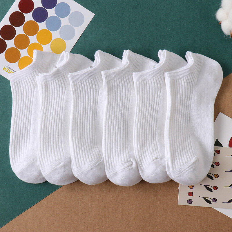 Calcetines tobilleros de algodón transpirable para hombre, de corte bajo medias cómodas, Color sólido negro y blanco, 5 pares por lote