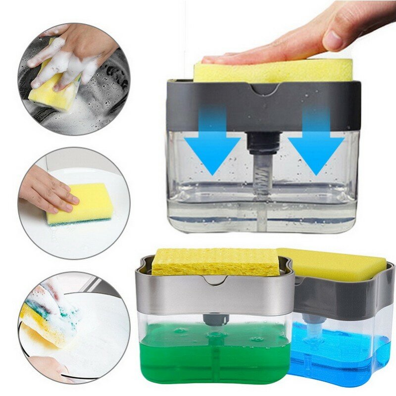 Automatyczny dozownik mydła butelka na płynny płyn do czyszczenia typu Push skrzynka dozownika ręcznego gąbka do mycia naczyń kuchennego hurtowo