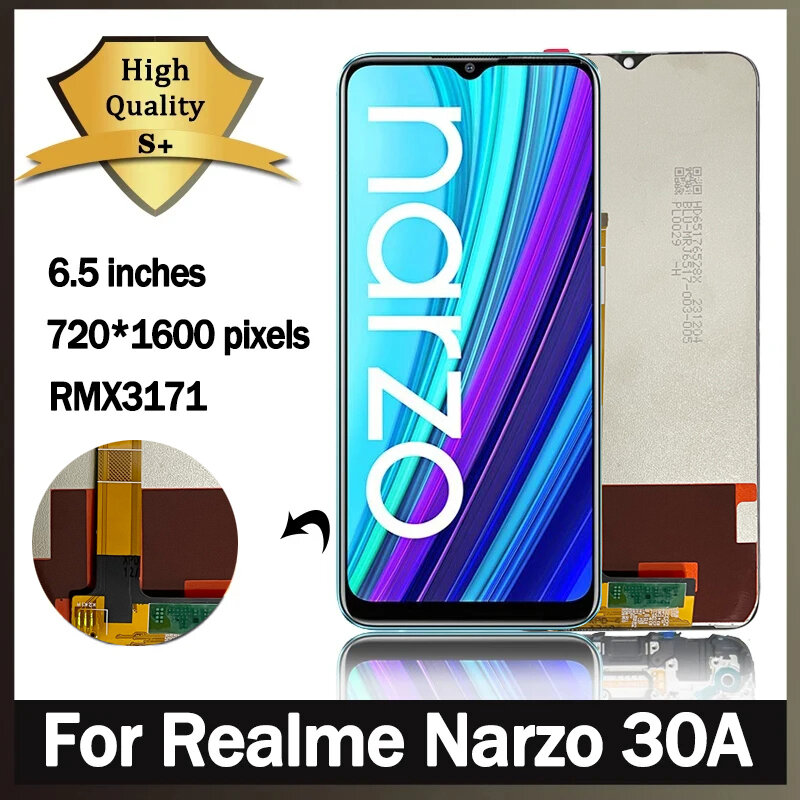Digitizer pengganti LCD Realme Narzo 30A, layar sentuh pengganti LCD 6.5 inci RMX3171 untuk Realme Narzo30A