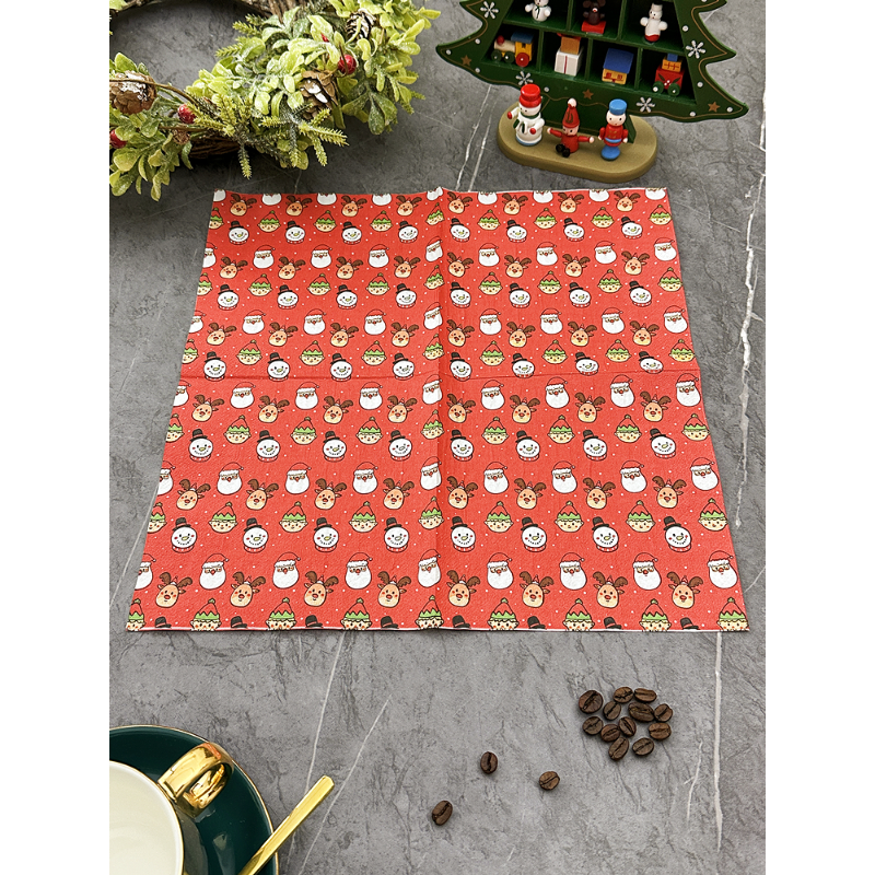 Elemento vermelho Natal impresso guardanapo quadrado, toalhas de papel polpa de madeira colorida, toalha decoração do partido, 20pcs