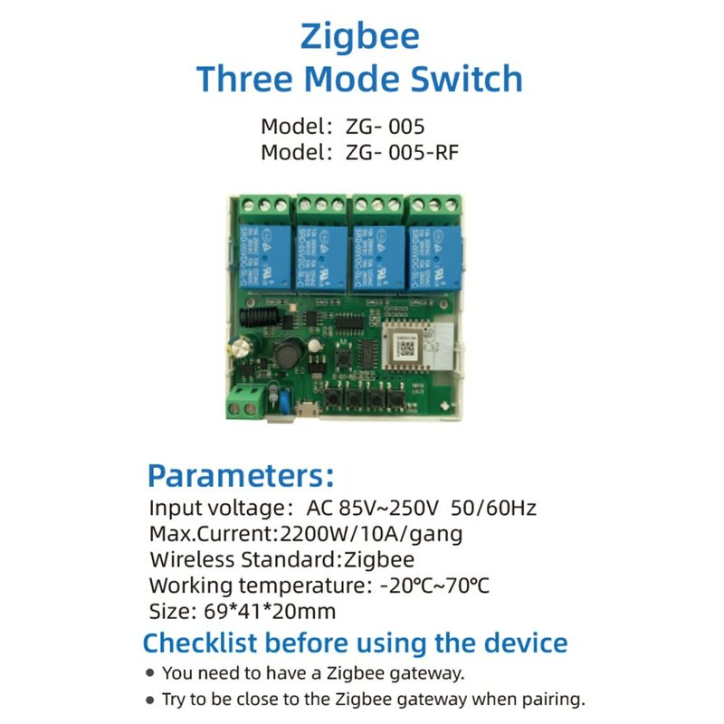 Zigbee 4CH modul saklar lampu pintar, kontrol jarak jauh aplikasi rumah pintar Relay 85-250V bekerja dengan Gateway Alexa Google Assistant