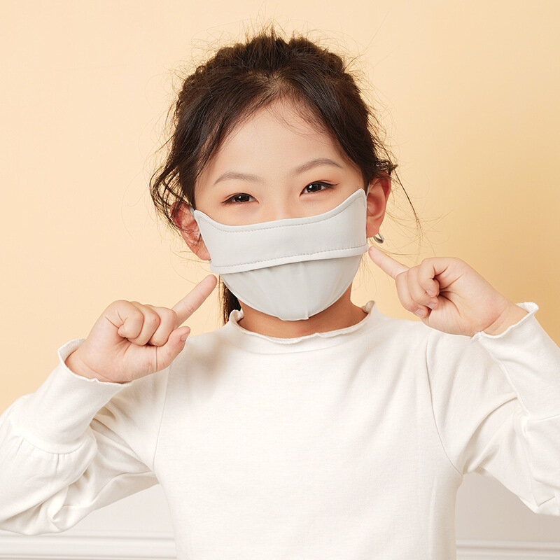 หน้ากากกรองแสงสำหรับเด็กที่ระบายอากาศได้ดีป้องกันรังสียูวีหน้ากากผ้าไหมน้ำแข็ง seluruh wajah pelindung Mata บาง