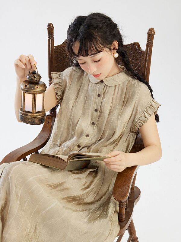 Korea Summer Version Of The New Women'S Loose Thin Cotton Linen Dress Casual Swing Skirt 2024 New