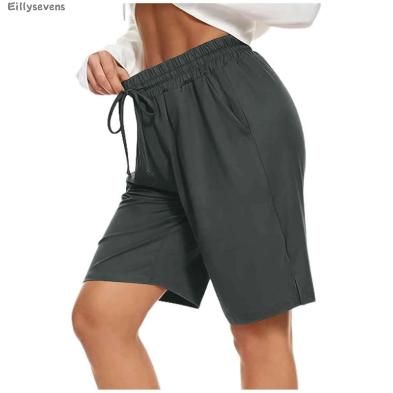 Pantalones cortos deportivos de cintura alta para mujer, absorbentes de sudor, transpirables, cómodos, con cordón de cintura elástica