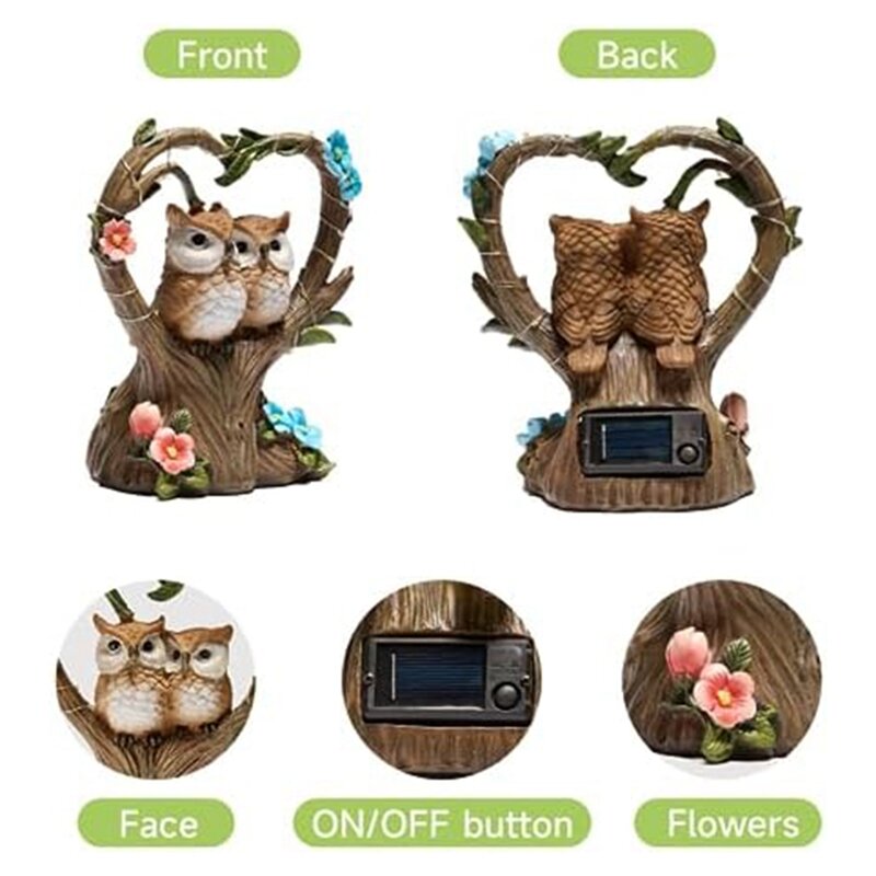 Resin Solar Light Up Owl Bird Decor - Creatives Garden Resin Lovers Bird Ornaments - Valentine's Day Gift Crafts Easy To Use