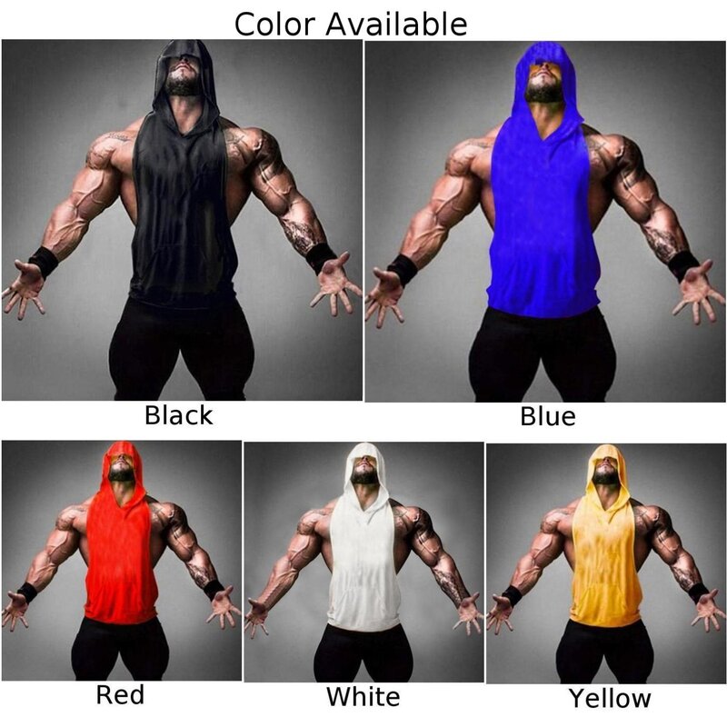 Bodybuilding Sweatshirt T-Shirt Tank Tops Vest Casual Fitness Gym Workout Hooded Men\\\'s Plus Size Sleeveless Sale