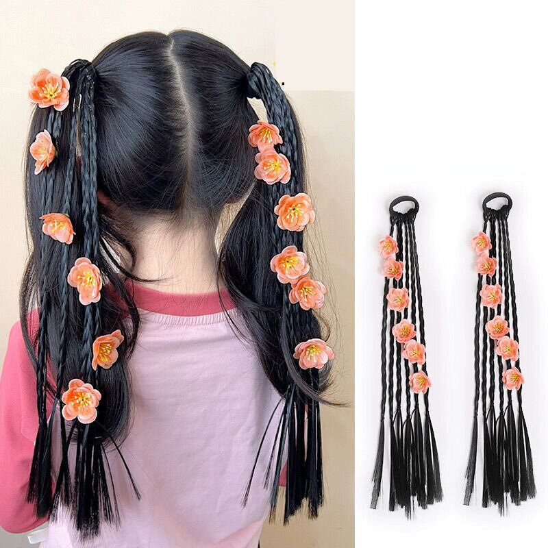 1PC Lovely Girls Sweet Elegant Flowers Wigs Ponytail Headbands Rubber Bands Hair Bands Headwear Kids Hair Accessories