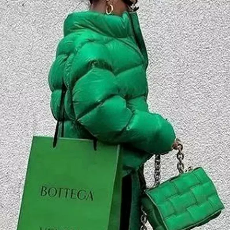 Veste courte en coton vert All-Match pour femme, col montant, chaud, rue haute, mode adt, automne, hiver