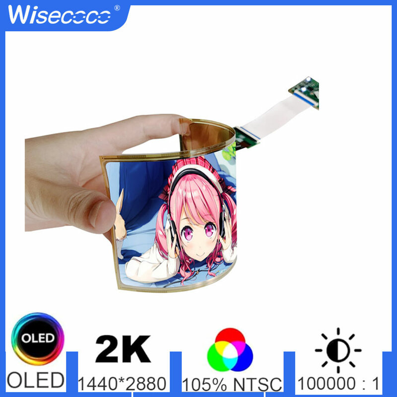 Wisecoco 6 Inch Flexible OLED Display Bendable Rollable 2880x1440 Raspberry Pi 4 AMOLED Screen MIPI Driver Board 700nits