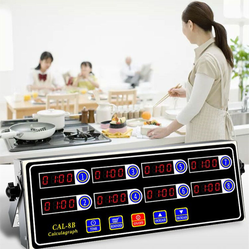 cronometro 8B Calculagraph cocina temporizador timer reloj cocina temporizador canales, enchufe de alimentación de 220V, 8 pantallas para agitar la cesta para recordatorios accesorios de cocina Kitchen Timer