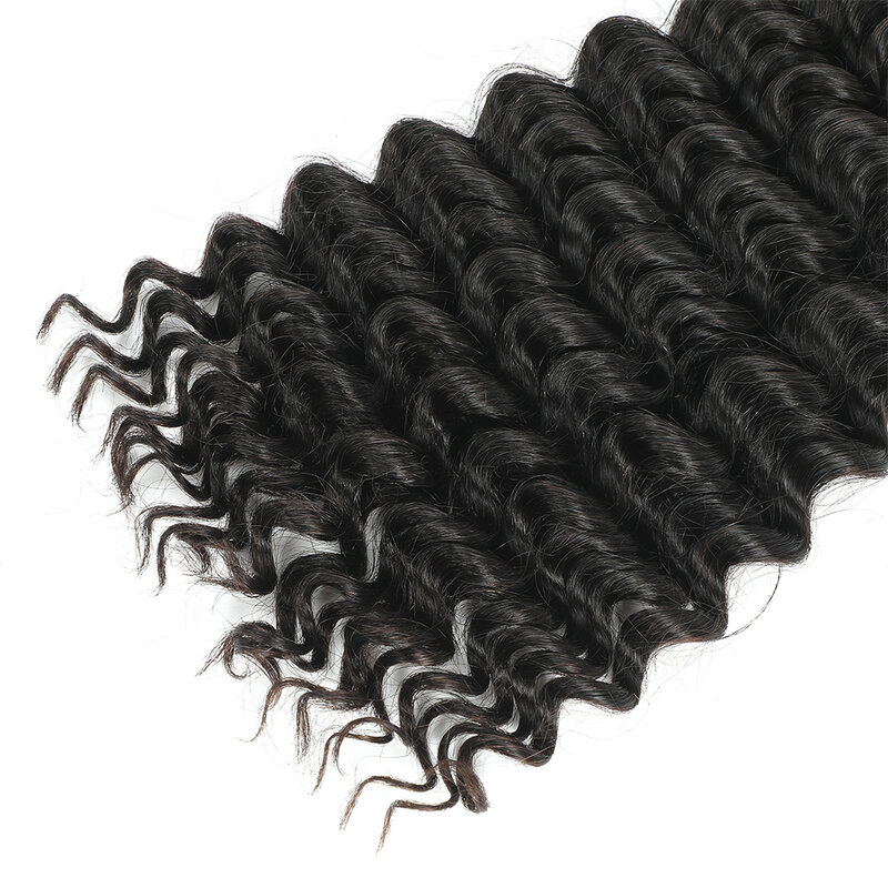 Linhua rambut kepang manusia gelombang dalam, untuk Crochet kepang Bohemian / Boho tanpa simpul mikro ditarik tidak ada pakan besar warna 1B