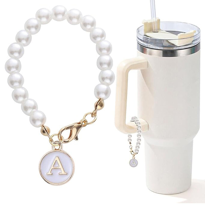 Abalorio de letras para taza Stanley, cadena de perlas, accesorios para ASA, vaso de botella de agua, decoraciones de identificación de nombre inicial personalizadas