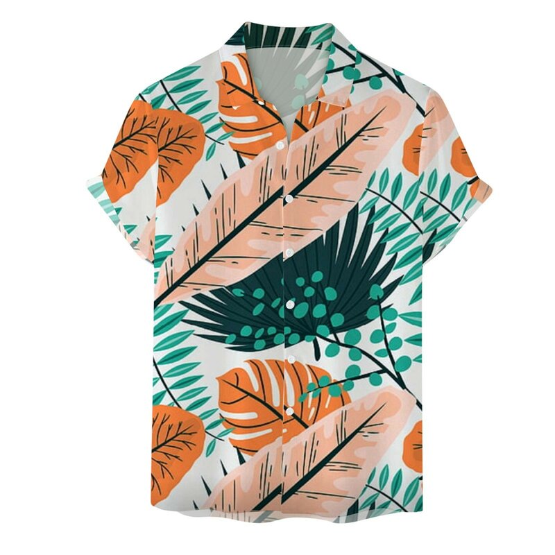 Гавайская рубашка Y2k мужская с 3D принтом, Пляжная сорочка оверсайз с растительным узором, Повседневная Уличная одежда в стиле Харадзюку для отпуска, лето