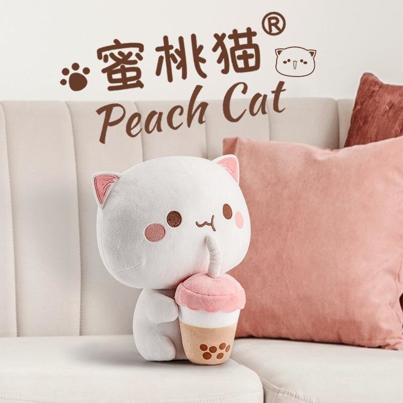 30cm 2 In 1 Peach Cat Plush Toys Peach And Goma Cat Embroidery Process Doll Cute Stuffed Animals Plushie Home Decor Children Toy