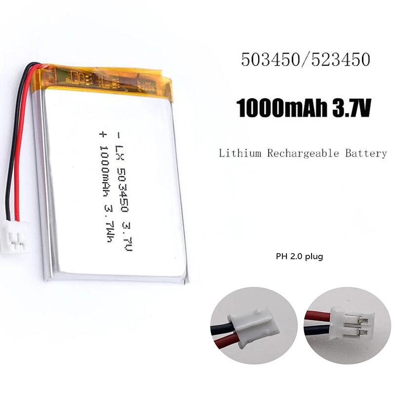 Bateria recarregável do lítio do polímero de 503450/523450 1000mah 3.7v para para ps4, câmeras, gps, baterias 3.7v dos oradores de bluetooth