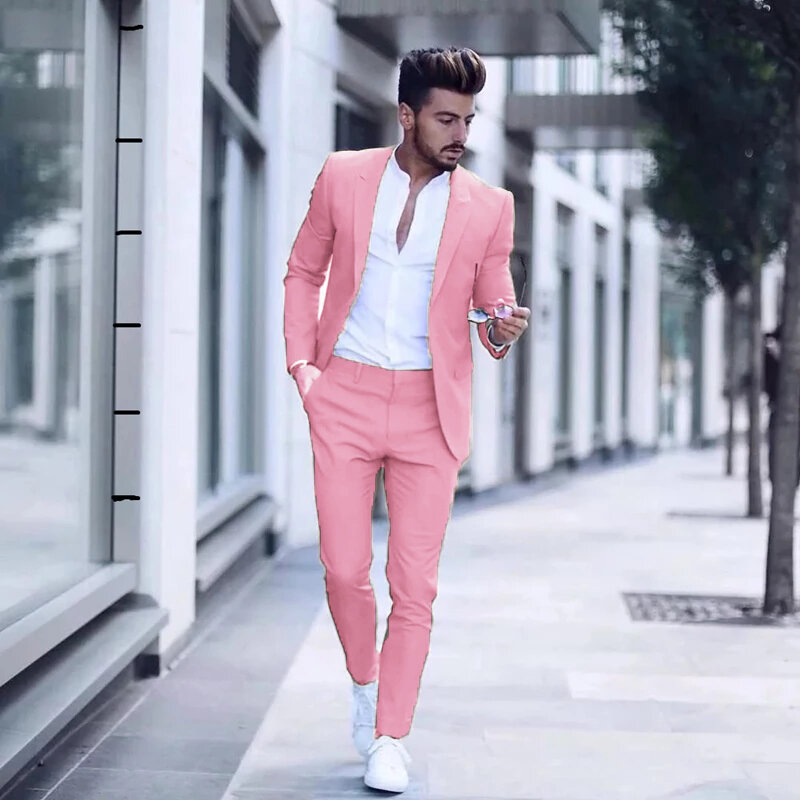 Casual Business Men Suits for Wedding 2 Pieces Suits Man Groom Tuxedos Slim Fit Peak Lapel Terno Masculino Costume Homme