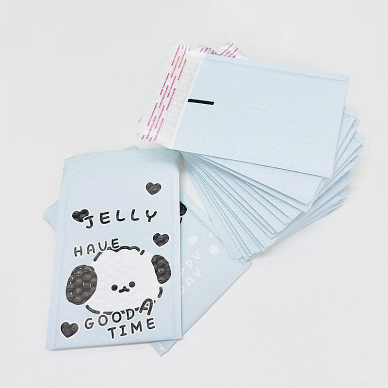 작은 거품 봉투, 귀여운 강아지 인쇄 거품 가방, 파란색 플라스틱 배송 봉투, 보석 선물 포장 파우치, 10 개, 15x20cm