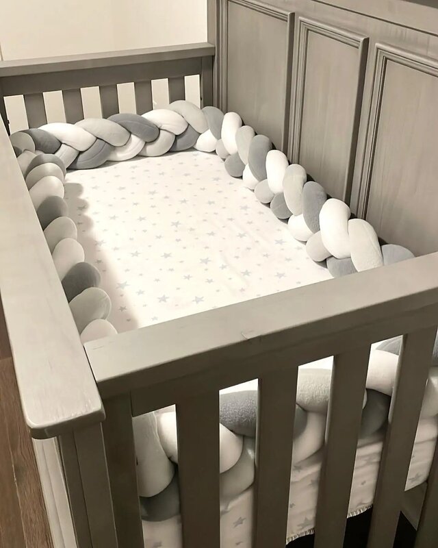 Parachoques de cama para bebé, Protector de cuna para recién nacido, cojín con nudo trenzado, 2M, 3 partes, 2024