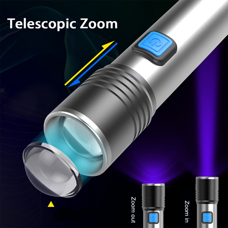 충전식 UV 손전등 블랙 라이트, 395nm 자외선 손전등 감지기, 애완 동물 소변 얼룩, 수지 경화, 전갈 사냥용