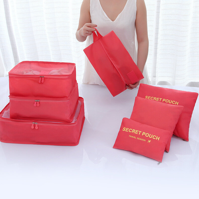 6 Pcs Reizen Opbergtas Set Voor Kleding Tidy Organizer Garderobe Koffer Pouch Unisex Multifunctionele Verpakking Cube Bag Travel Kit
