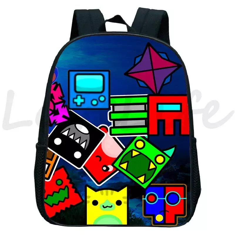 Kids Small School Bags Geometry Dash Cartoon Print Backpacks Boys Girls Kindergarten Bookbag Lightweight Children Backpack Gift