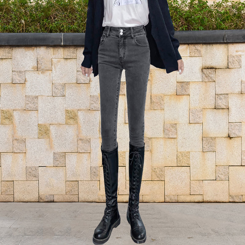 Người Phụ Nữ Thời Trang Quần Jeans Skinny Nữ Retro Co Giãn Cao Cấp Thun Bút Chì Quần Đùi Denim Nữ Thu Đông Cổ Denim Quần G26