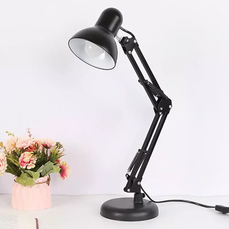 Lámpara de escritorio LED de brazo largo de estilo americano, protección ocular de trabajo, luz adicional telescópica plegable enchufable para transmisión en vivo