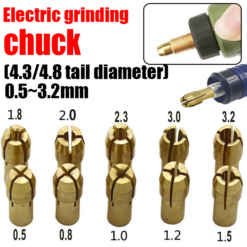 Mini Drill Chucks Adapter 0.5mm-3.2mm Dremel Mini Drill Chucks Chuck Adapter Micro Collet Brass For Power Rotary Tool