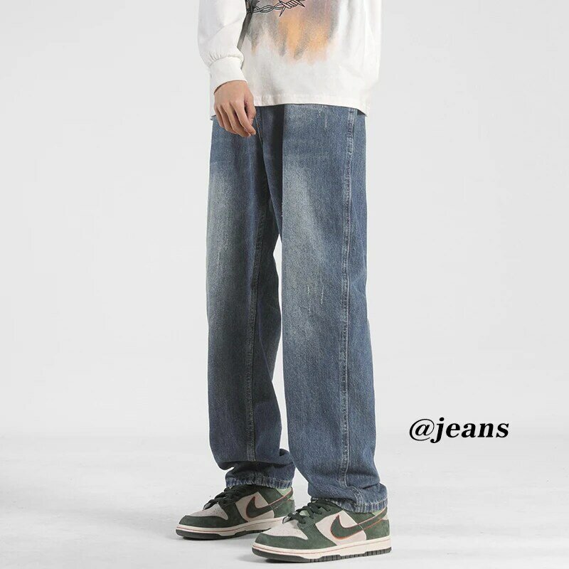 Jean Denim Style européen pour homme, coupe droite, ample, Vintage, délavé, pantalon, haute qualité, confortable, rétro, bleu, Harem