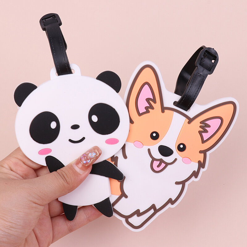 Kawaii Creative Corgi Panda Bagagelabel Koffer Id Addres Houder Bagage Boarding Tag Silicon Label Voyage Reizen Accessoires