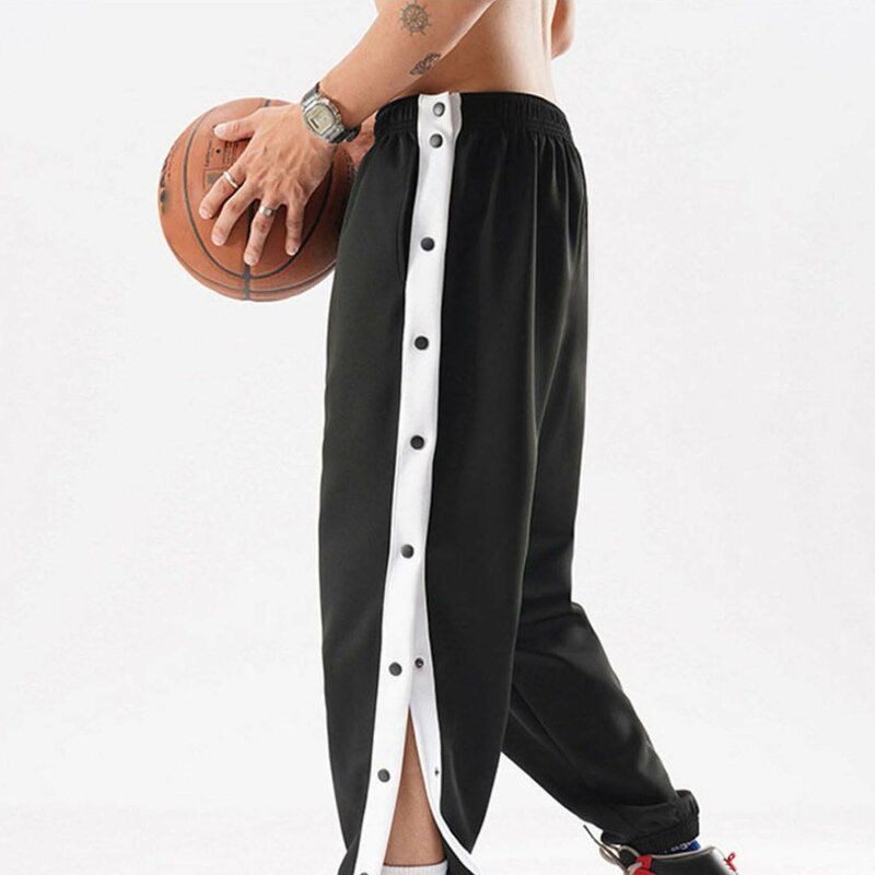 New Men’s Basketball Casual Training Warm Up Loose Open Leg Sweatpants Full Open Button Sports Baggy Casual Trousers For Men