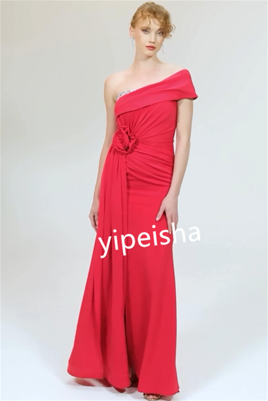 Jersey Flower Beach Trumpet One-shoulder Bespoke Occasion Gown Long Dresses