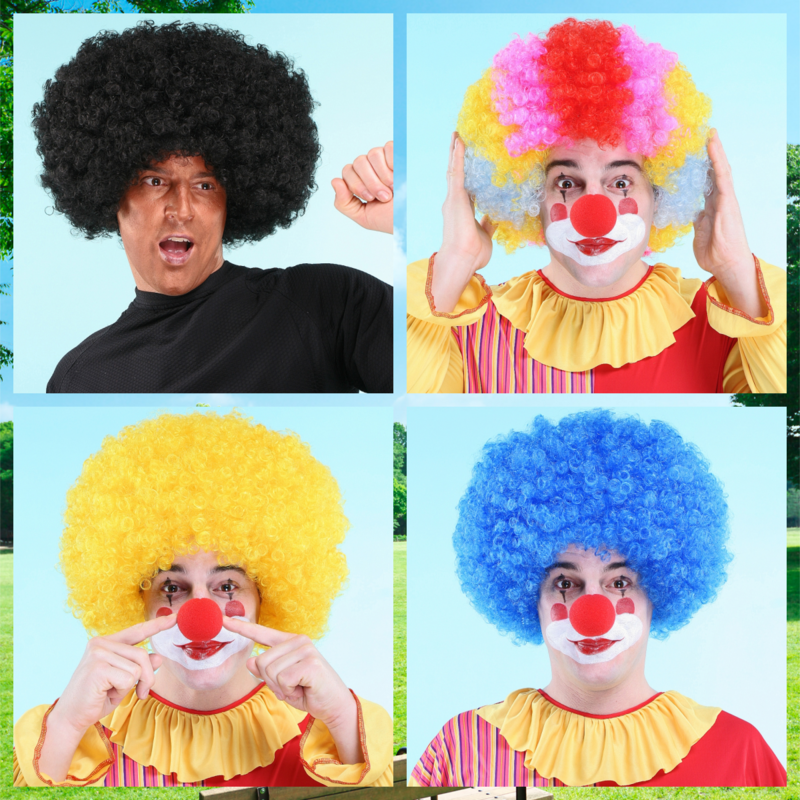 Perruque de Clown pour Halloween, Coiffure Afro, Fluffy VPN, Drôle, l'horloge, Bouffant, Coloré, Bouclé, Cosplay, 1 Pièce