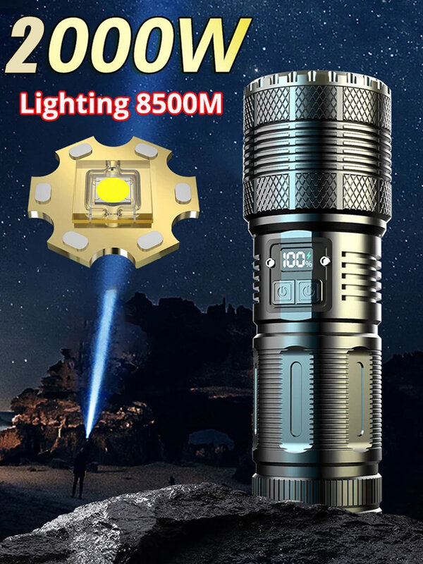 Torcia a LED da 10000M USB C ricaricabile 8000W Flash Light 9900000000LM torce elettriche Zoom lanterna tattica 20000mah batteria