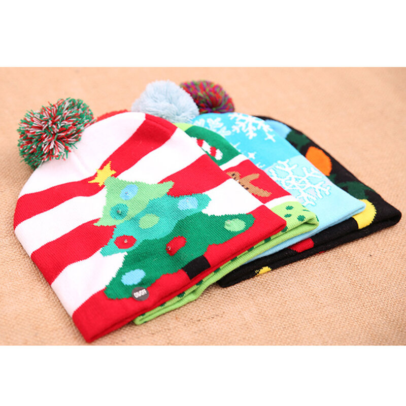 Креативная Милая модная теплая вязаная шапка унисекс со светодиодной подсветкой на Рождество и зиму, вечерние шапки для взрослых и детей, игрушки на карнавал и праздник