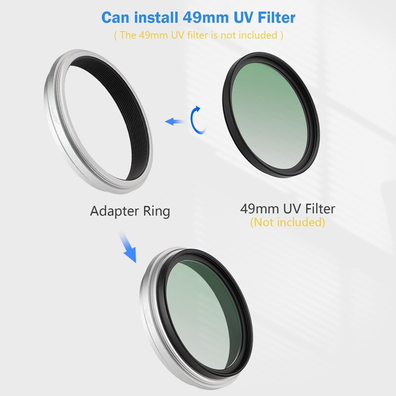 Haoge Bague d'adaptation de filtre d'objectif pour Fujifilm X100V 49mm UV CPL ND Argent AR-X100