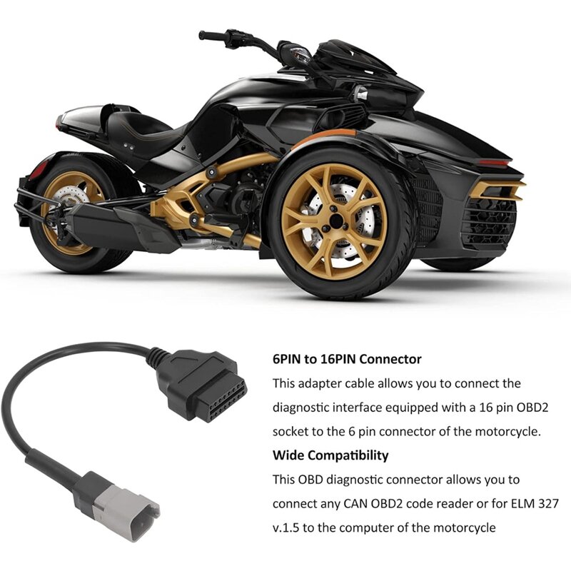 진단 OBD2 케이블 어댑터, OBDII 스캐너 교체, CAN AM Moto ATV UTV 오토바이 자전거 도구, 내구성, 6 핀-16 핀