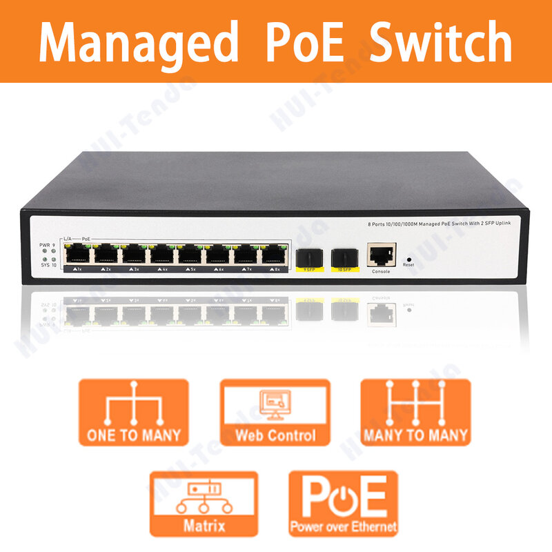 HUI-Tenda 8 Port WEB Smart Gigabyte Managed Switches 2 Port 100/1000Mbps SFP for AP/VoIP Phone/Surveillance/POE Camera